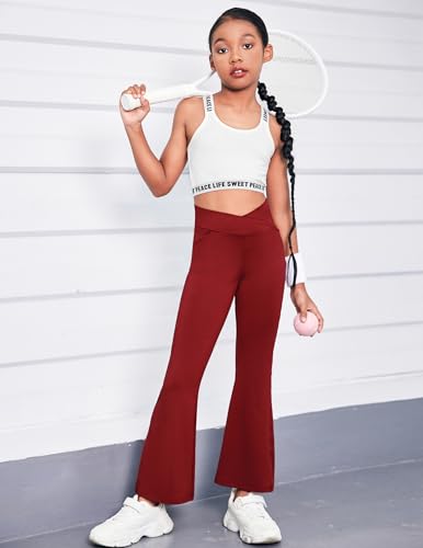 Image of Zaclotre Girls Flare Leggings High Waisted Yoga Pants with Pockets 5-16 Y