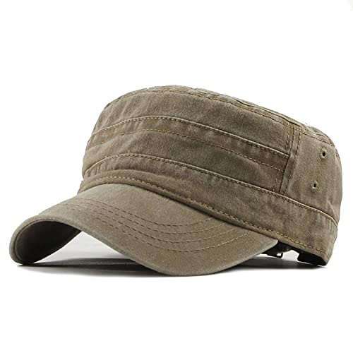 YULOONG Casquette Militaire Vintage lavé Denim armée Casquettes Coton Haut Plat Casquette Sports de Plein air décontracté Chapeau de Soleil Taille réglable pour Hommes Femmes