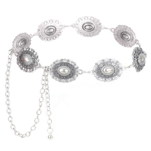 Western Metal Oval Concho Belt for Women Cowgirl Waist Chain Belts for Dresses Jeans Country Concert Outfit