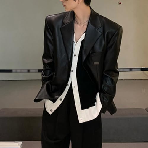 Men's Suit Leather Jacket Regular Fit Button Down PU Men Jackets Cool Motorcycle Leathers Coat4