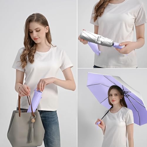 Image of BAODINI Small UV Protection Travel Umbrella Compact for Rain and Sun UPF 50+ Windproof Portable 42 inch Umbrella for Women and Men