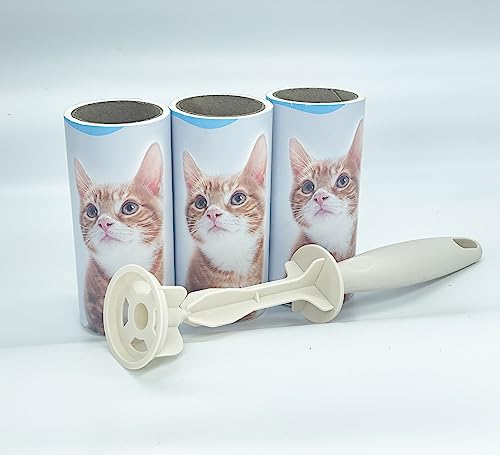 Image of House of Quirk Lint Rollers Brush Reusable Sticky Picker Cleaner Roller Easy-Tear Sheets Pet Hair Lint Roller 10cm Sheet Set of 3 Rolls 180 Sheets, 60 Sheets Each roll - Brown Cat