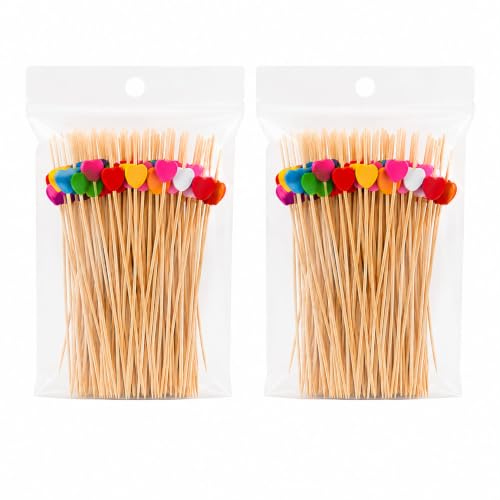 Bamboo Skewer Holder 6-Tier Natural Bamboo Food Display Stand with 180 Holes and 100 Heart-Shaped Skewers for Appetizer Party Buffet Wedding (200pcs Bamboo Skewer only)