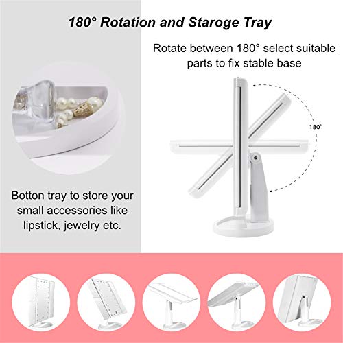 Cosmirror Lighted Makeup Shower Mirror, Trifold Makeup Vanity Mirror With 21 Led Lights And 1X/2X/3X Magnification, Dual Power Supply, 180° Rotation Cosmetic Mirror (White) #TOP5