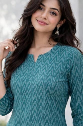 Image of Women Ikat Print Short Kurti Top,Cotton Blend Casual Ethnic Kurta for Women, Stylish Office Kurti Tunic,Lightweight Printed Short Kurti Kurti for V Nack Kurti