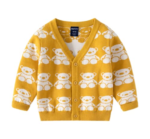 Baby Boy Girls Cute Bear Cartoon Fleece Cardigan Sweater Button Down Long Sleeve Winter Fall Comfy Jumper Top