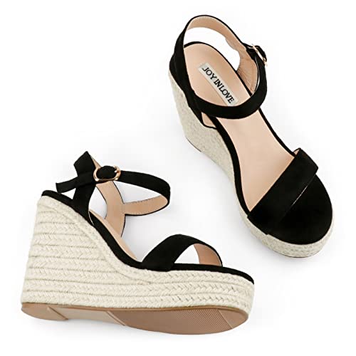 Image of JOY IN LOVE Womens Espadrilles Wedge Sandals Platform Heels Ankle Strap Open Toe Buckle Sandals