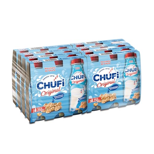 Chufi - Horchata Original, 100% Vegetal, Sin Lactosa, Sin Gluten, Sin Alérgenos - 8 Packs de 3x250 ml