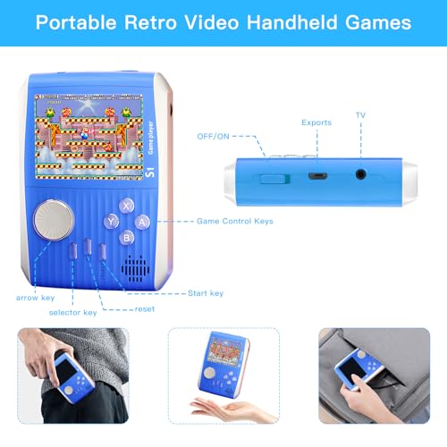 Handheld Game Console for Kids Adults with 3.0\'\' LCD Screen, Preloaded 660 Classic Retro Video Game Console with Rechargeable Battery Support TV Connection-Electronic Toy Gift White/Blue - Thumbnail 5