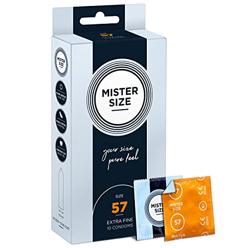 Mister Size - Pura Sensación: Paquete de 10 Preservativos Ultrasensibles (Preservativos Finos con Lubricante Sexual) de Látex Natural y Talla Individualizada - Talla: 57mm