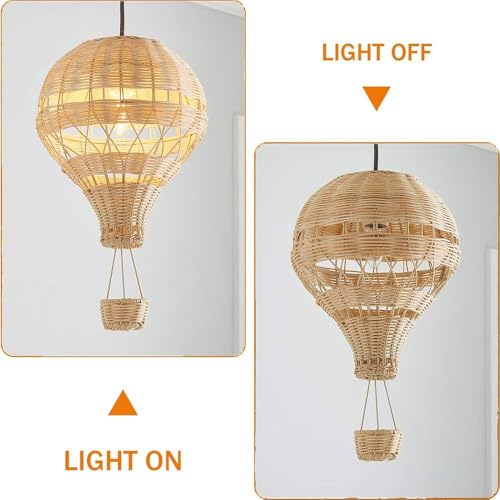 WISHVYQ Boho Hot Air Balloon Wicker Chandelier, Rustic Rattan Basket Pendant Light Fixture Coastal, Farmhouse Hanging Lighting Woven Bamboo Rattan Hanging Lamp for Kitchen Island Dinning Room - Image 6
