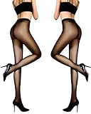 HONENNA Women's 40 Den Silky Sheer Reinforced T Crotch Pantyhose Tights (Medium, Black, 2 Pairs)