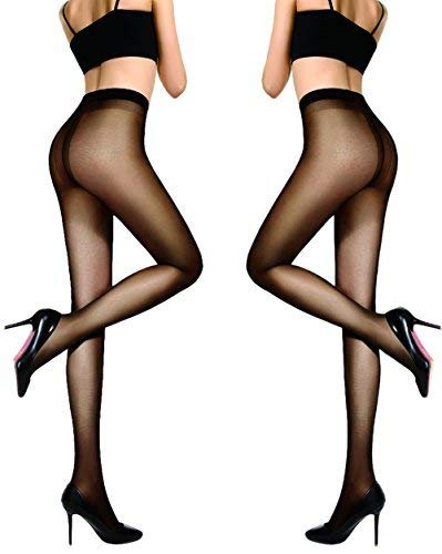 HONENNA Women's 40 Den Silky Sheer Reinforced T Crotch Pantyhose Tights (Medium, Black, 2 Pairs)