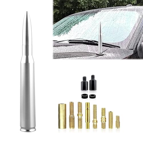 ijuicy 1 PC Car Bullet Antenna 50 Cal Bullet Antenna Antenna Topper Replacement Heavy Duty Pickup Truck Accessories Fit for GM Chevy Silverado 1500 2500 3500 HD GMC Sierra 1500 2500 3500 (Silver)