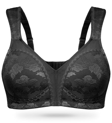 Wingslove Women's Minimizer Bras Full Coverage Wirefree Comfort Plus Size Bra Large Bust Non Padded(Floral Black,38D)