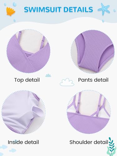 Image of Girl's 2 Piece Swimsuit Solid Spaghetti Strap Bikini Sets Beach Bathing Suit Swimwear for Teen Girls