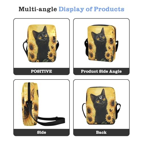 men's messenger bag shoulder bag crossbody Cross Body Purses Adjustable Strap for outdoor sports outdoor sports- Black Cat Sunflower Daisy Spring4