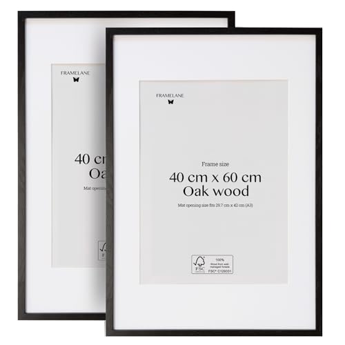 Framelane Bilderrahmen aus Eichenholz, 2er-Set, 40 x 60 cm, Schwarz – Ansicht 1
