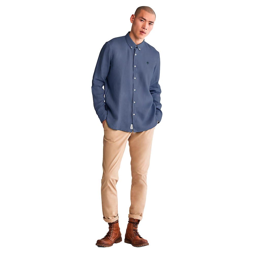 Timberland Camicia da Uomo Slim Fit in Lino Mill River Blu Taglia S Codice TB0A2DC3288