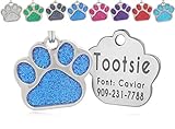 io tags Pet ID Tags, Personalized Dog Tags and Cat Tags, Custom Engraved, Easy to Read, Cute Glitter Paw Pet Tag (Blue)