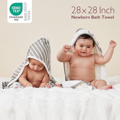 Image of Momcozy Baby Hooded Towel, 2 Pack Cotton Bath Towel for Boy or Girl, Super Soft Baby Towel with Original Design, Shower Gifts for Newborn (28 X 28 Inch, Starry Sky)