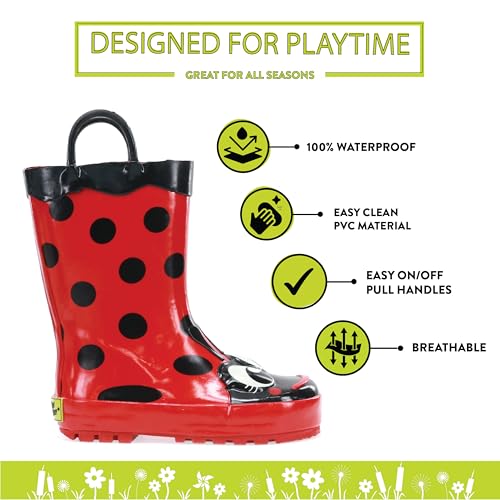 Image of Western Chief Kids Ladybug Rain Boot(Toddler /Little Kid /Big Kid) | Built for outdoor play, pull-on loops for self-dressing, comfort EVA insole, rubber traction outsole, toddler to big kid size