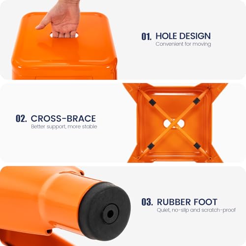 Image of Brage Living 18 Inch Industrial Metal Stools Set of 4, Stackable Classroom Stools, Backless Metal Dining Chairs for Indoor Outdoor, Kitchen Short (Orange)
