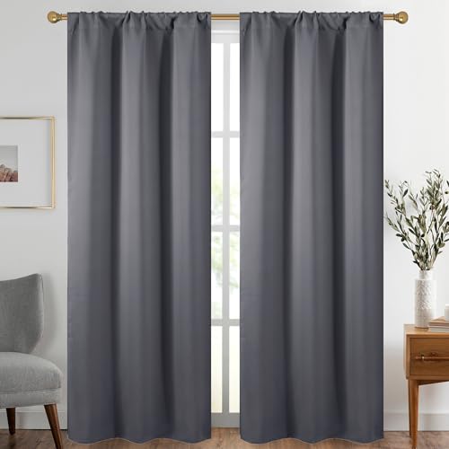 Diraysid Dark Gray Blackout Curtains for Bedroom and Living Room Thermal Insulated Room Darkening Curtains Drapes, 42 x 84, 2 Panels