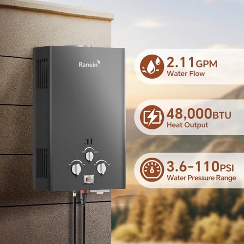Image of Ranein 8L Propane Tankless Water Heater, Outdoor Up to 2.11 GPM, 48,000 BTU On-Demand Instant Hot Water Heater