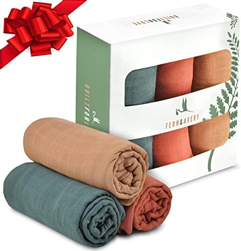 Fern & Avery Swaddle Blankets - Organic Cotton and Bamboo Baby Blankets - Gender Neutral Muslin Swaddles for Baby Boy or Baby Girl - Newborn Essential Receiving Blankets - Swaddle Set of 3 - Forest