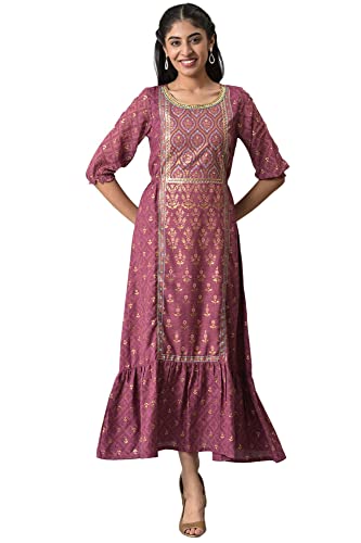 Image of Aurelia Women's Fit and Flare Calf Length Blouson Sleeves Dress with Placement Print