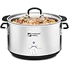 Magic Mill Extra Large 10 Quart Slow Cooker With Metal Searing Pot & Transparent Tempered Glass Lid Multipurpose Lightweight Slow Cookers, Pot is Safe to Put the On the Flame, Dishwasher Safe
