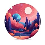 Juego de 8 Posavasos Paisaje Dibujos Animados Redondos de Cerámica con Soporte y Base de Corcho Antideslizante Juego de Posavasos Lavables para Tazas de Café, Cerveza, Té y Botellas de Cristal