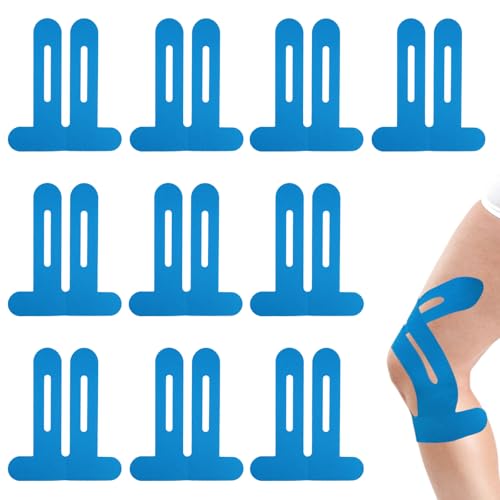 10 Pezzi Blu di Nastro Kinesiologico, Impermeabile ed Elastico, Nastro Kinesiologico Pretagliato per Ginocchio, Precut Kinesiotapes Pretagliati Knee per Dolore Ginocchio Protezione del Durante Sport