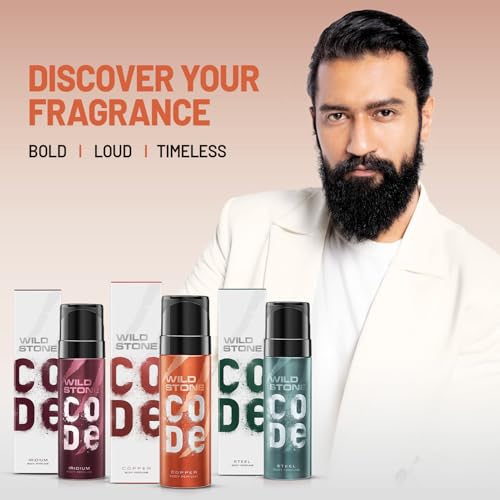 Image of Wild Stone Code Copper, Iridium & Steel No Gas Body Perfume Combo for Men, Pack of 3 (120 ml each)