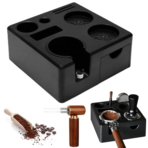 ANTREATU Coffee Tamping Station with 6-Needle WDT Tool - Washable Coffee Tamper Station for 51/54/58mm Tamper and Portafilters, Espresso Organizer with Slot & Drawer