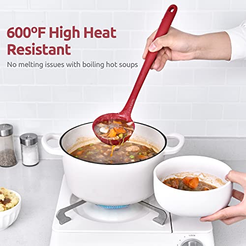 Image of 13 inch Silicone Soup Ladle: U-Taste 600ºF Heat Resistant 4 oz Large Non-stick Seamless Rubber Kitchen Deep Serving Spoon with Non Slip Solid Long Handle for Cooking Sauce /Stews /Gravies /Chili (Red)