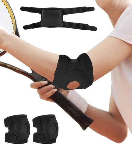 Image of Elbow Brace for Tennis & Golfers Elbow, Compression Support with EVA Pad, Adjustable Straps, Tendonitis Elbow Brace for Bursitis, Sports Injury Recovery, Arthritis Pain Relief (Black (2 Pieces), One Size)