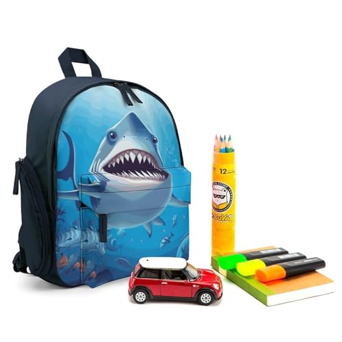 Smiling Shark Backpack Small Book Bag with Side Pocket, Lightweight Durable Backpack, Travel Rucksack, Blue-style3