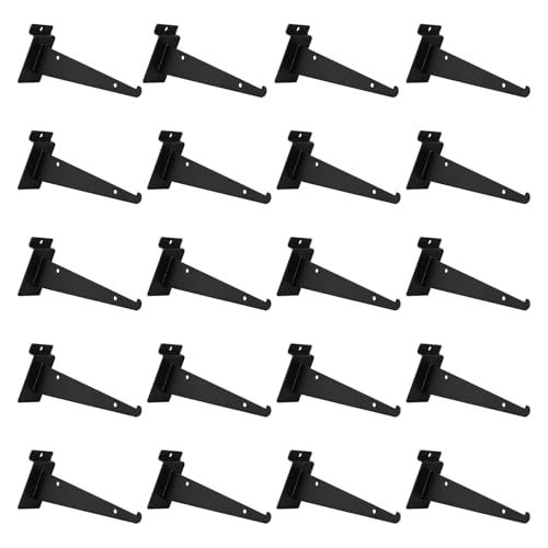 SINCHEEWAY 20 Pack Metal Slatwall Shelf Brackets with Lip Heavy Duty, Slatwall Accessory for Panels Shelving, Garage, Retail Display (Black, 6 Inch)