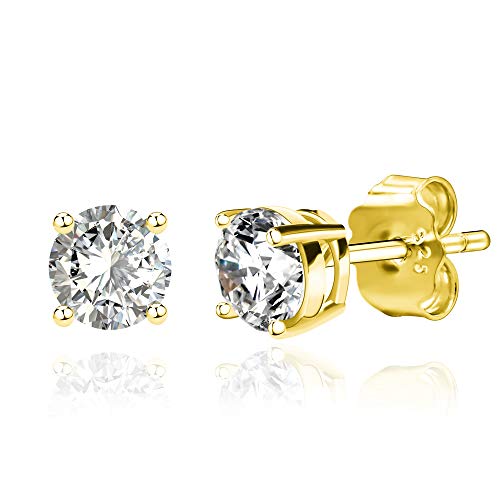 Spoil Cupid 14K Gold Plated Sterling Silver Brilliant Cut Cubic Zirconia Stud Earrings Set for Women Men 4mm