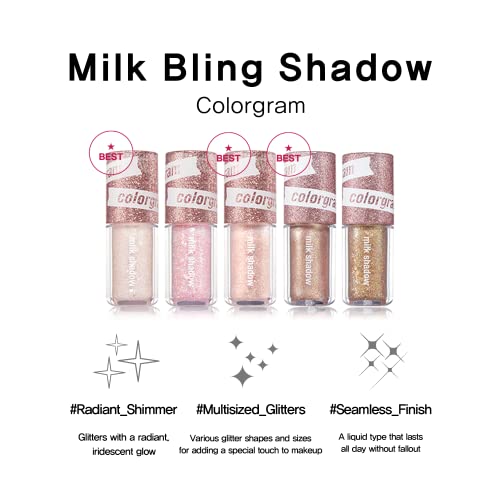 Colorgram Milk Bling Shadow - 10 Final Pearl | Pigmented Liquid Glitter Eyeshadow, Long-Lasting Shimmer For Daily And Party Makeup, Multi-Dimensional Sparkling Metallic Finish, Opaque Coverage, Quick Drying Formula For Easy Application 0.11 Fl.oz, 3.2G #TOP4