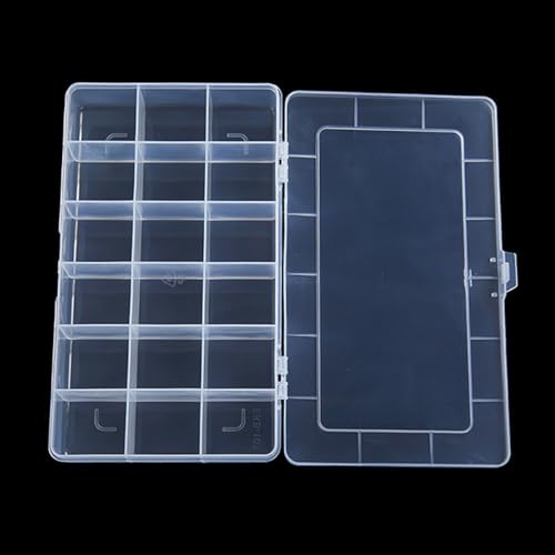 Image of 2PCS 18 Grids Transparent Beads Storage Containers Box, Rectangle Clear Craft Supply Case for Small Items and Other Craft Projects, Bead Rings Jewelry Display Organizer