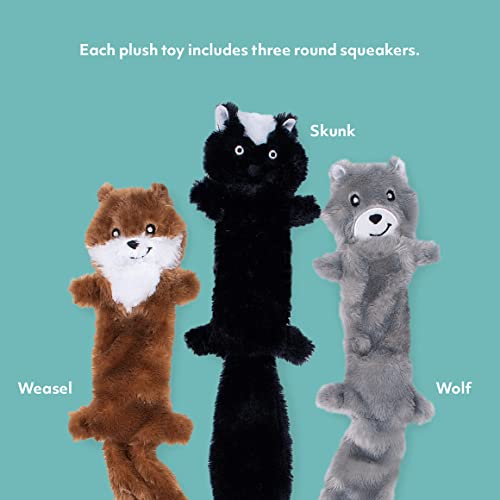 ZippyPaws Skinny Peltz - No Stuffing Dog Toy Pack to Keep Them Busy, for Medium and Large Dogs, Squeaky Pet Toys, Unstuffed Chew Toys, Soft Plush Variety Pack, Weasel, Skunk, and Wolf - 18" - Thumbnail 4