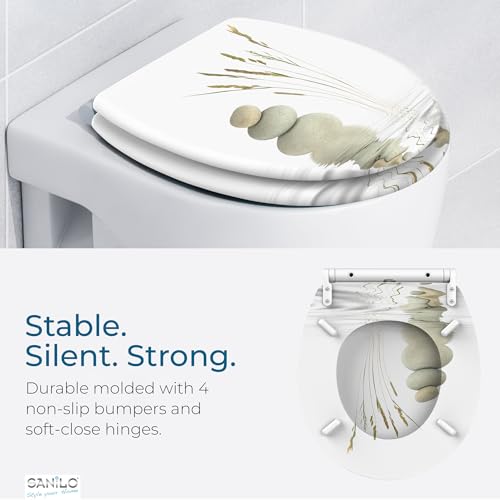 Image of Sanilo Wooden Toilet Seat with Quick Release & Soft Close [ROUND] - Decorative & Slow Close Molded Wood Seat - With One Click for Easy Installation & Cleaning - With Adjustable Fit (Balance)