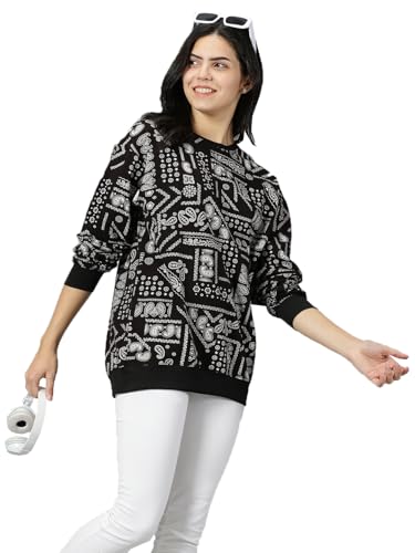 Image of RodZen Oversized | Loose Fit |Full Sleeves Cotton Loopnet Round Neck T-Shirt for Womens /Girls