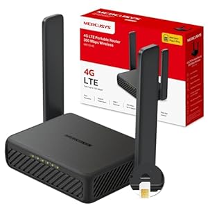 Mercusys MB113-4G LTE WLAN Router, mobiler 4G Router Tragbarer mit SIM-Karte, Cat 4 bis zu 150 Mbit/s, 2× 100 Mbps Ports, OpenVPN, Plug & Play, bis zu 32 Geräte, Powerbank-Betrieb
