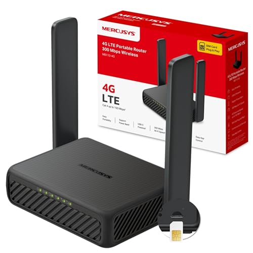 Mercusys MB113-4G LTE WLAN Router, mobiler 4G Router Tragbarer mit SIM-Karte, Cat 4 bis zu 150 Mbit/s, 2× 100 Mbps Ports, OpenVPN, Plug & Play, bis zu 32 Geräte, Powerbank-Betrieb