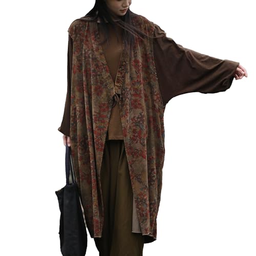 Women’s Oversized Corduroy Duster Coat – Long Vintage Trench Style Patchwork Jacket with Kimono Collar 2025