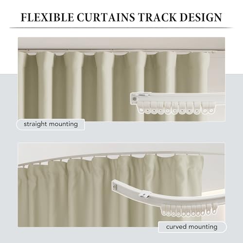Image of RYB HOME Room Divider Curtains with Flexible Silent Track Wall&Ceiling Mount, Sliding Door Curtains Blackout, Floor to Ceiling Drapes with Hooks for Bedroom /Living Room, Beige, W100 x L108, 1 Panel